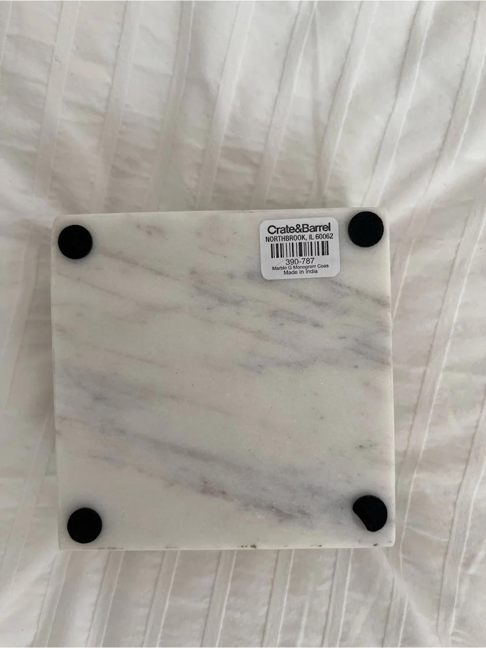 Set of 4 Crate&Barrel White Marble G monogram coasters NWT
